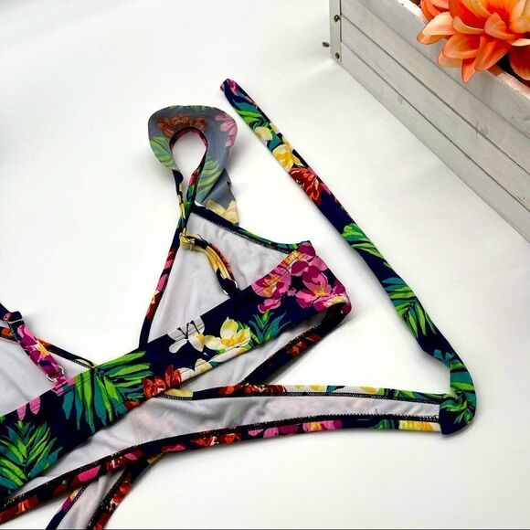 Cleanwater Floral Ruffle Tie Around Bikini Top - Picture 8 of 13